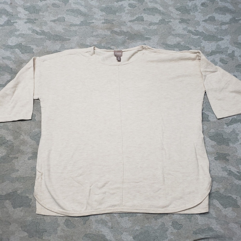 Chico's Top Womens 3 Tan Pullover Half Sleeve Minimalist